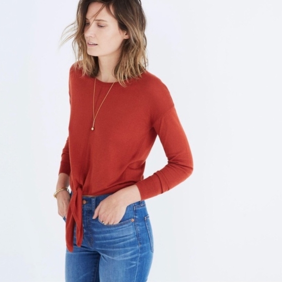 Madewell Sweaters - Madewell Burnt Orange Tie Front Sweater Size XS